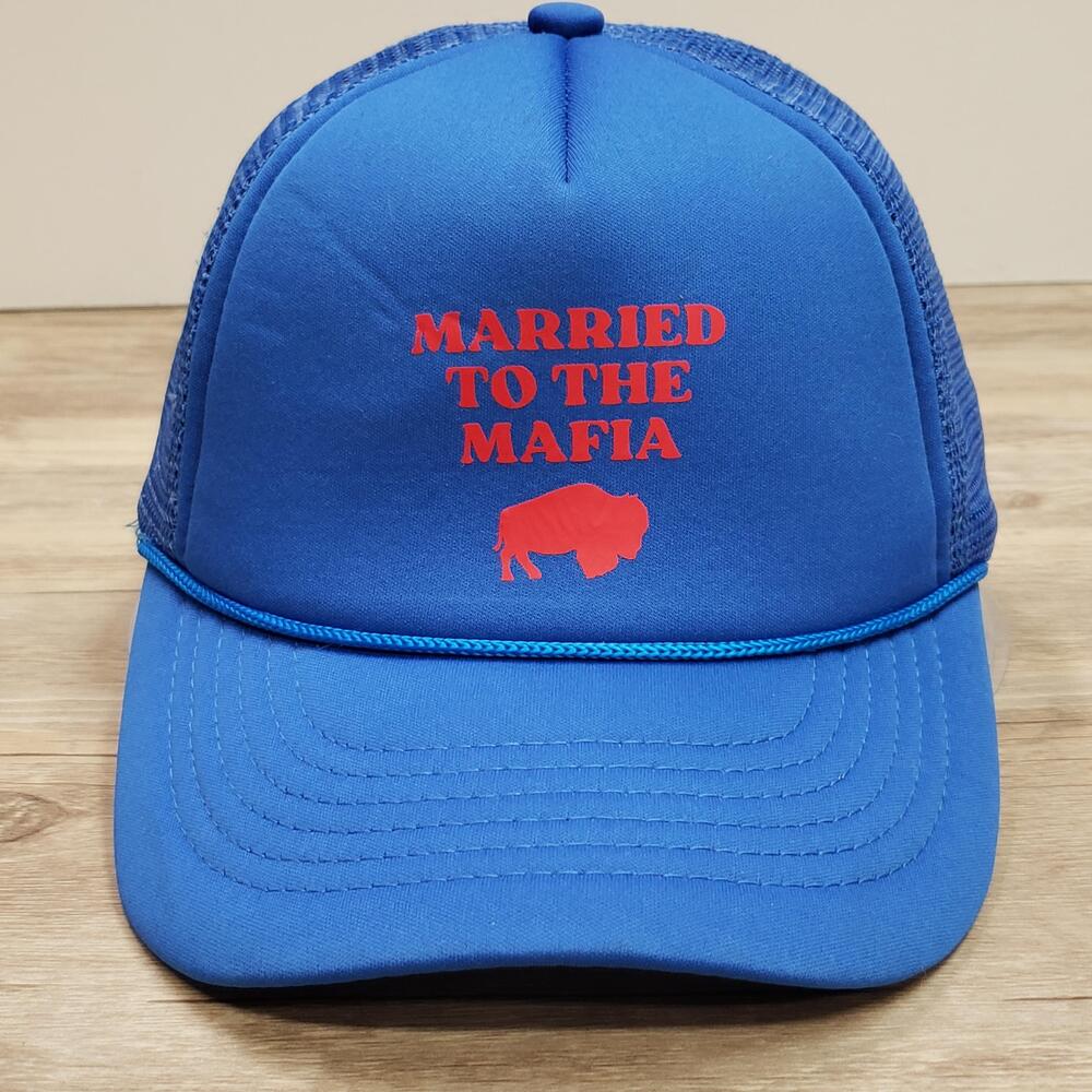 Married To The Mafia Buffalo Hat Cap Snap Back Mens One Size Blue Trucker